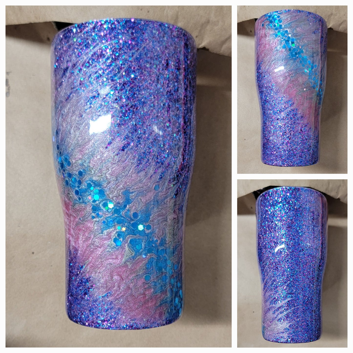 Pink, blue, and purple twisted stinger 20oz curved tumbler