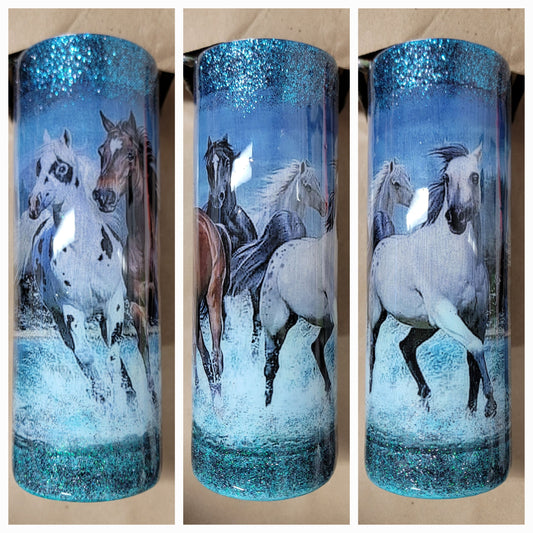 Horses in the ocean 20oz skinny tumbler