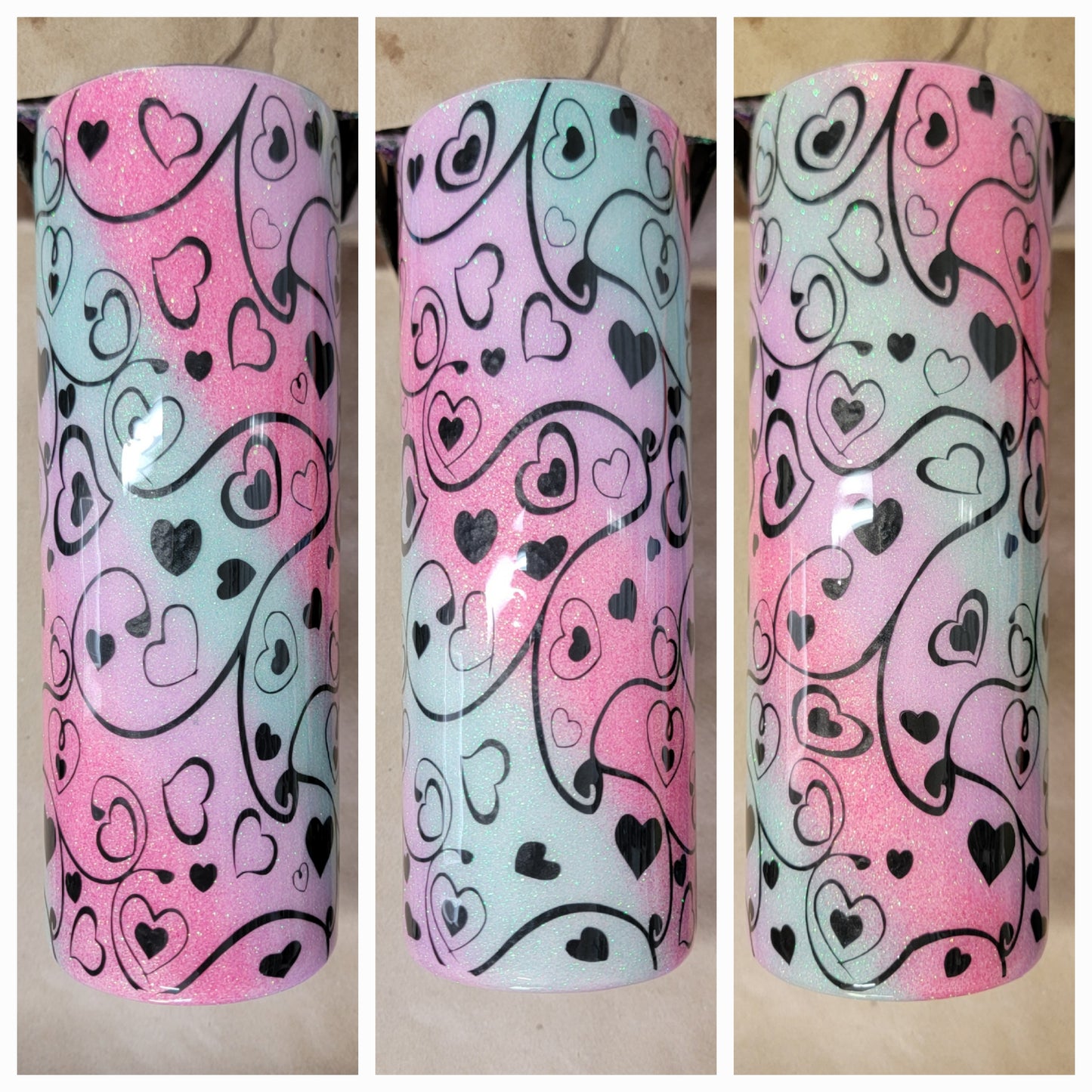 Pastel glitter swirls and hearts 20oz skinny tumbler