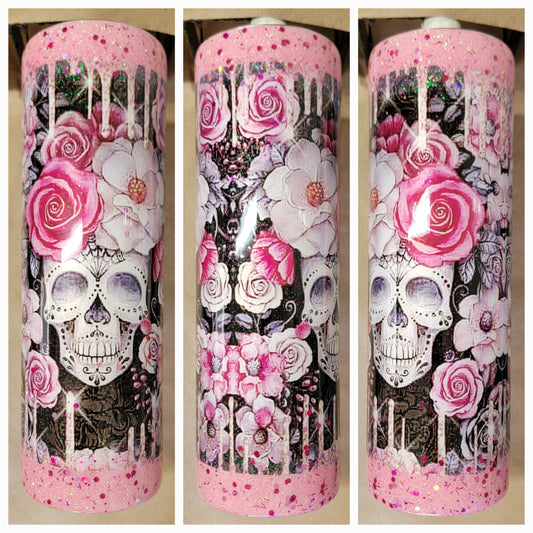 Skulls and pink roses 30oz skinny tumbler
