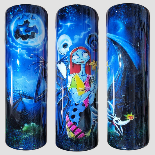 Jack and Sally in the moonlight 30oz skinny tumbler