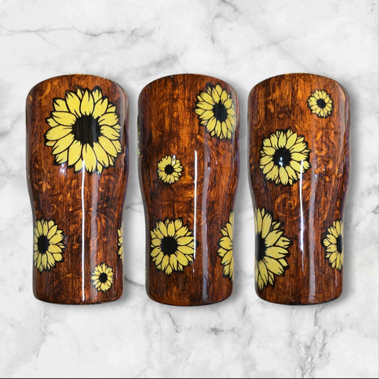 Sunflowers and leather peek a boo 20oz curved tumbler