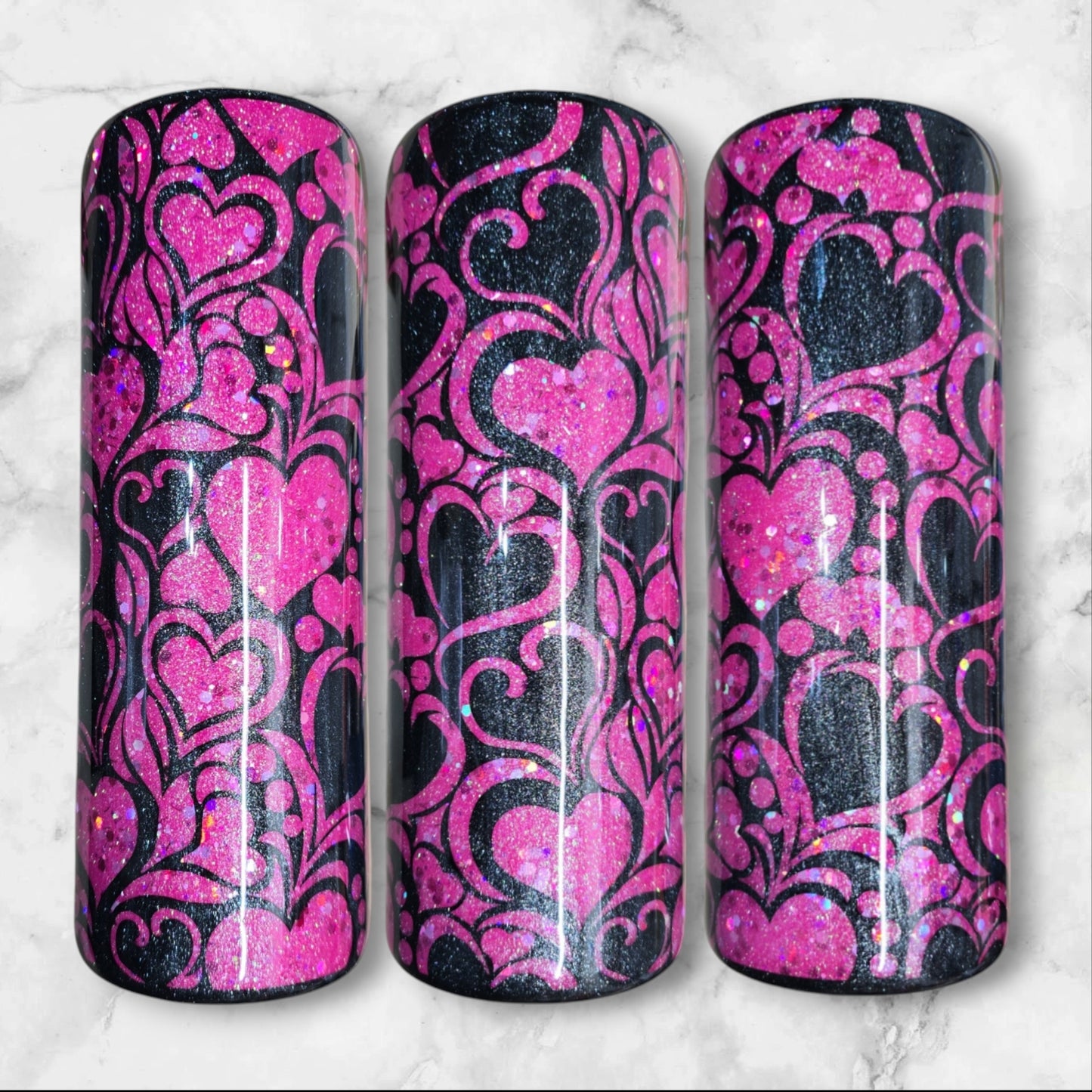 Pink hearts peek a boo 20oz skinny tumbler