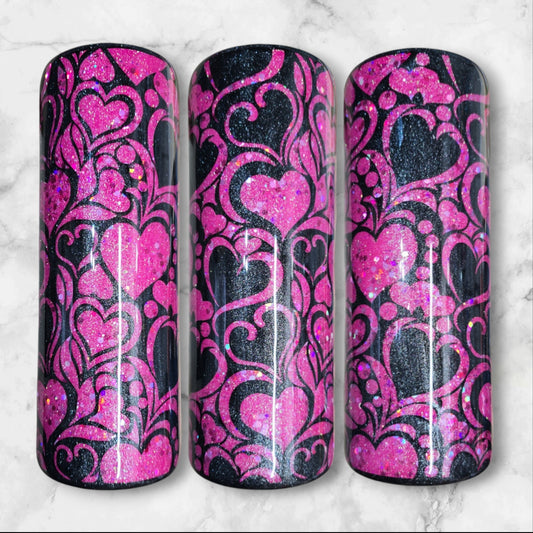 Pink hearts peek a boo 20oz skinny tumbler