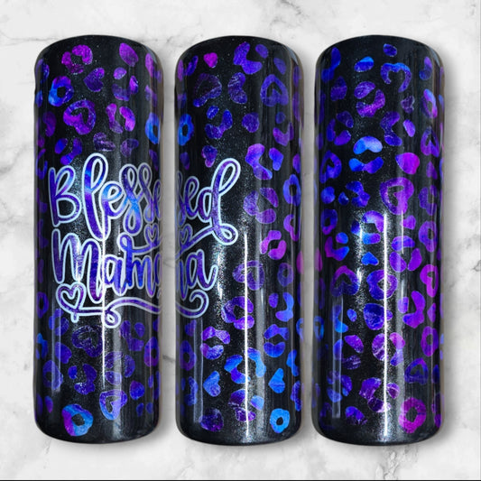 Purple blessed mama peek a boo 20oz skinny tumbler