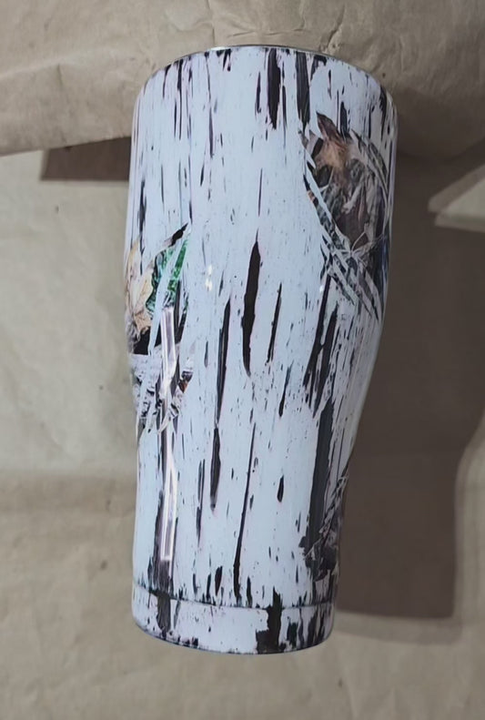 Birch woodgrain and camo patches 30oz curved tumbler
